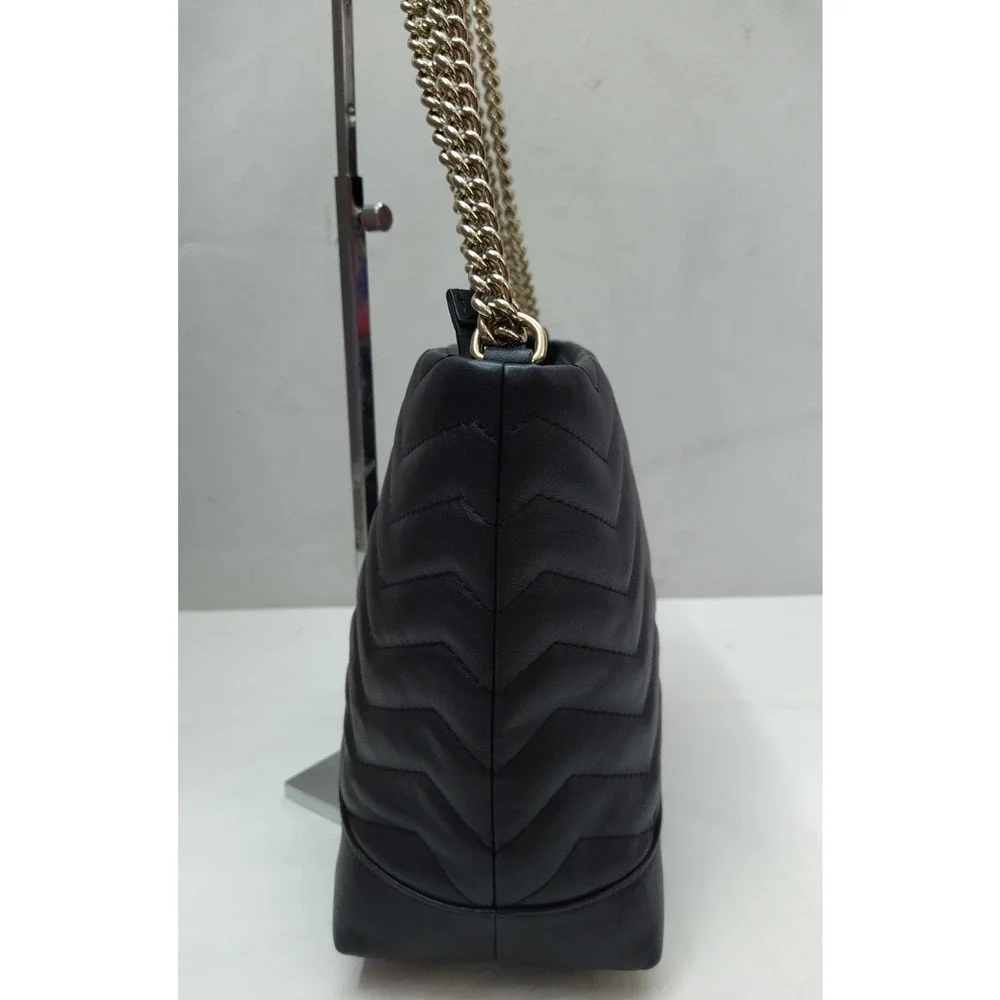 Kate Spade New York Black Leather Quilted Chain Strap Zipper Shoulder Bag